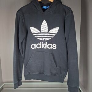 Adidas Originals Trefoil Hoodie Mens S Black Pullover Logo Sweatshirt